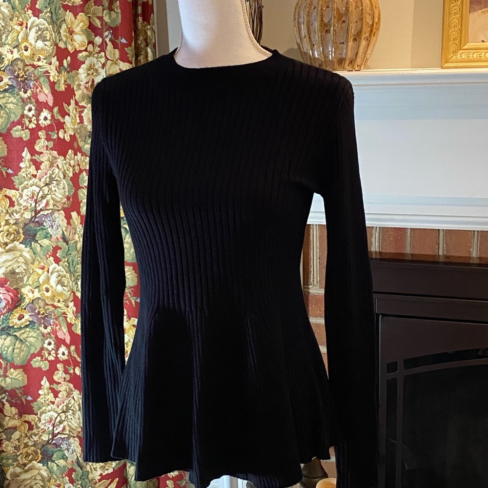 VENUS black long sleeve sweater with peplum waist